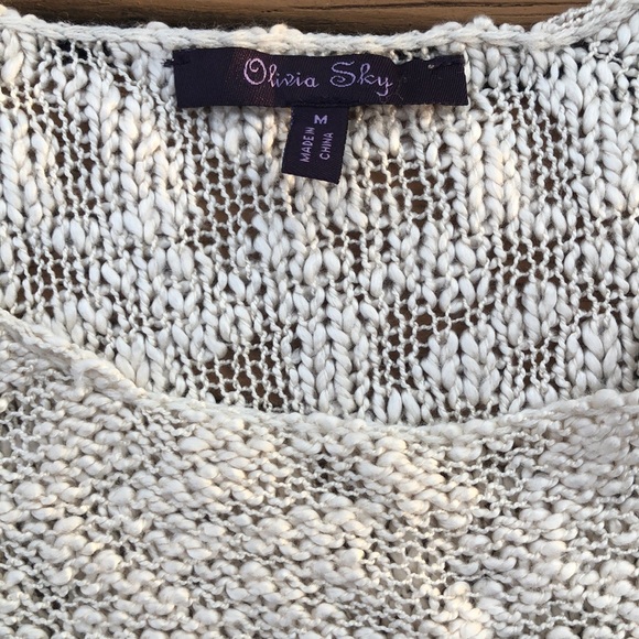 Olivia Sky Loose Knit Beachy Lace trimmed Neutral Cream sweater Sz M - Picture 3 of 8